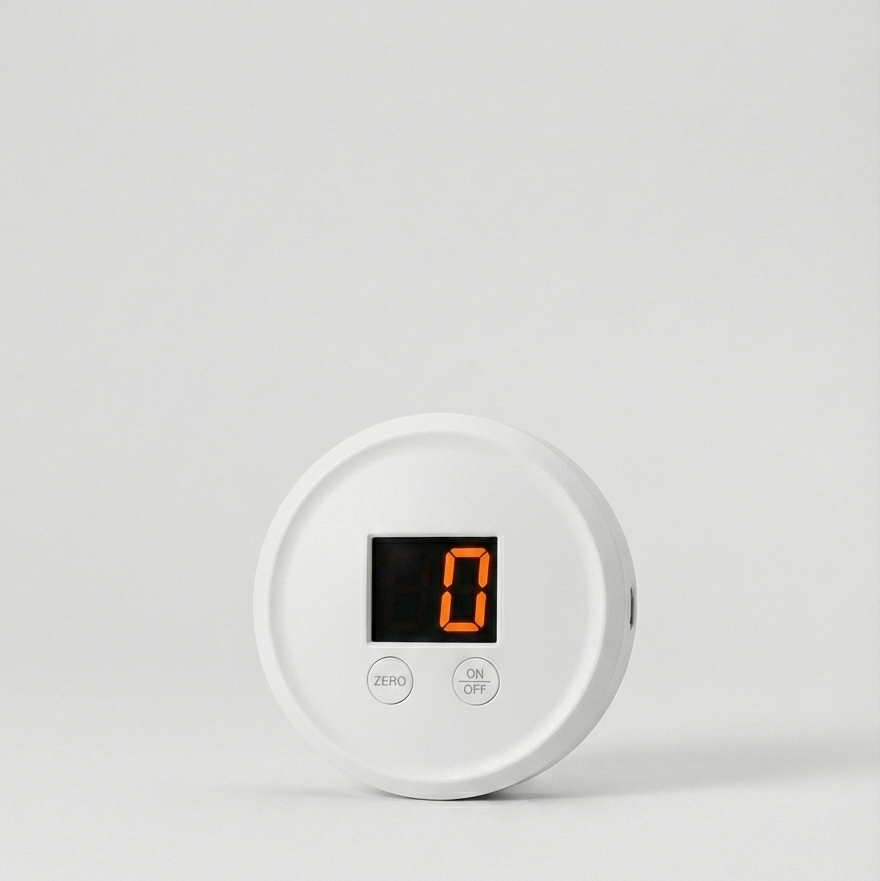 Compteur de Rakat digital Nya-One en version blanche, positionné verticalement avec un affichage LED orange du chiffre 0